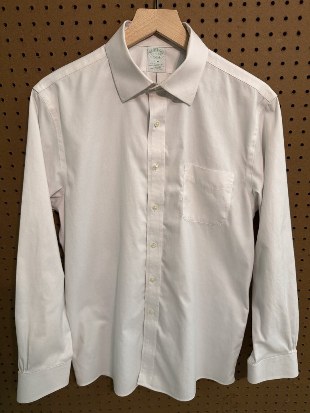 Brooks Brothers Non-Iron Slim Fit Dress Shirt White 15.5 33 Supima Stretch
